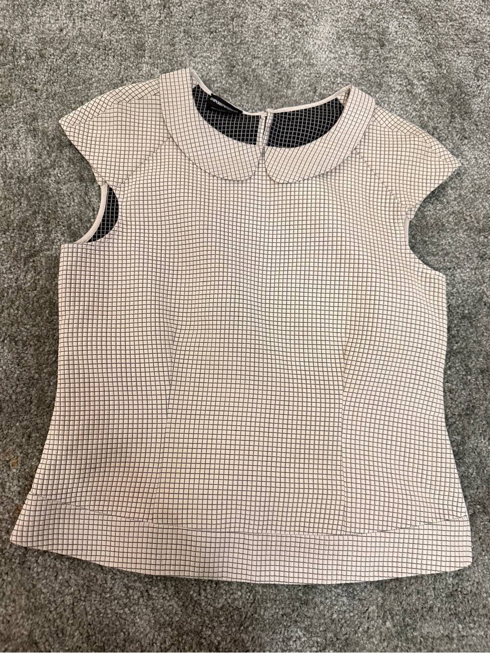 Emporio Armani Cream and Black Grid Peter Pan Collar Top